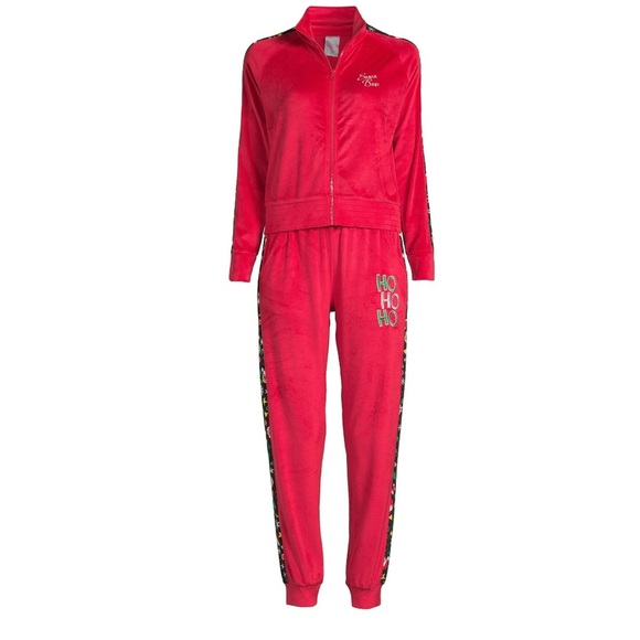 Red plush cozy velour sequin metallic embroidered jacket‎ joggers set size Small - Picture 3 of 13